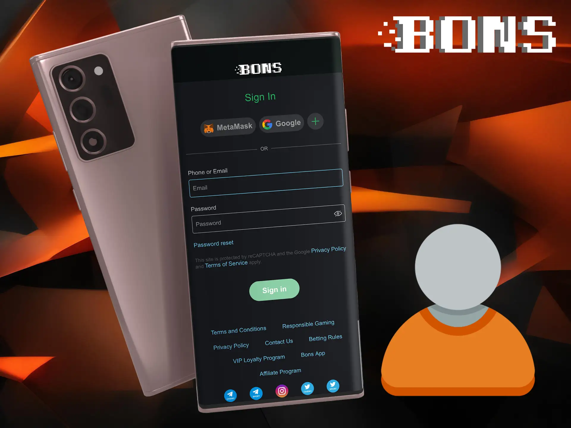 Enter your email address and password to log in to your BONS account.