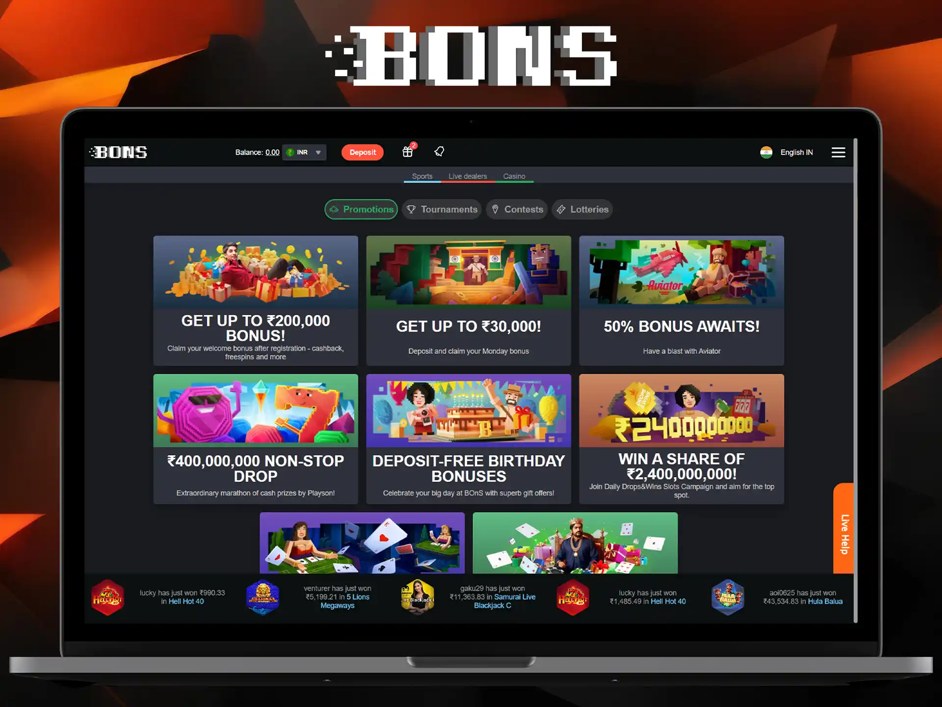 Bet on sports and play casino games from the comfort of the official Bons site.