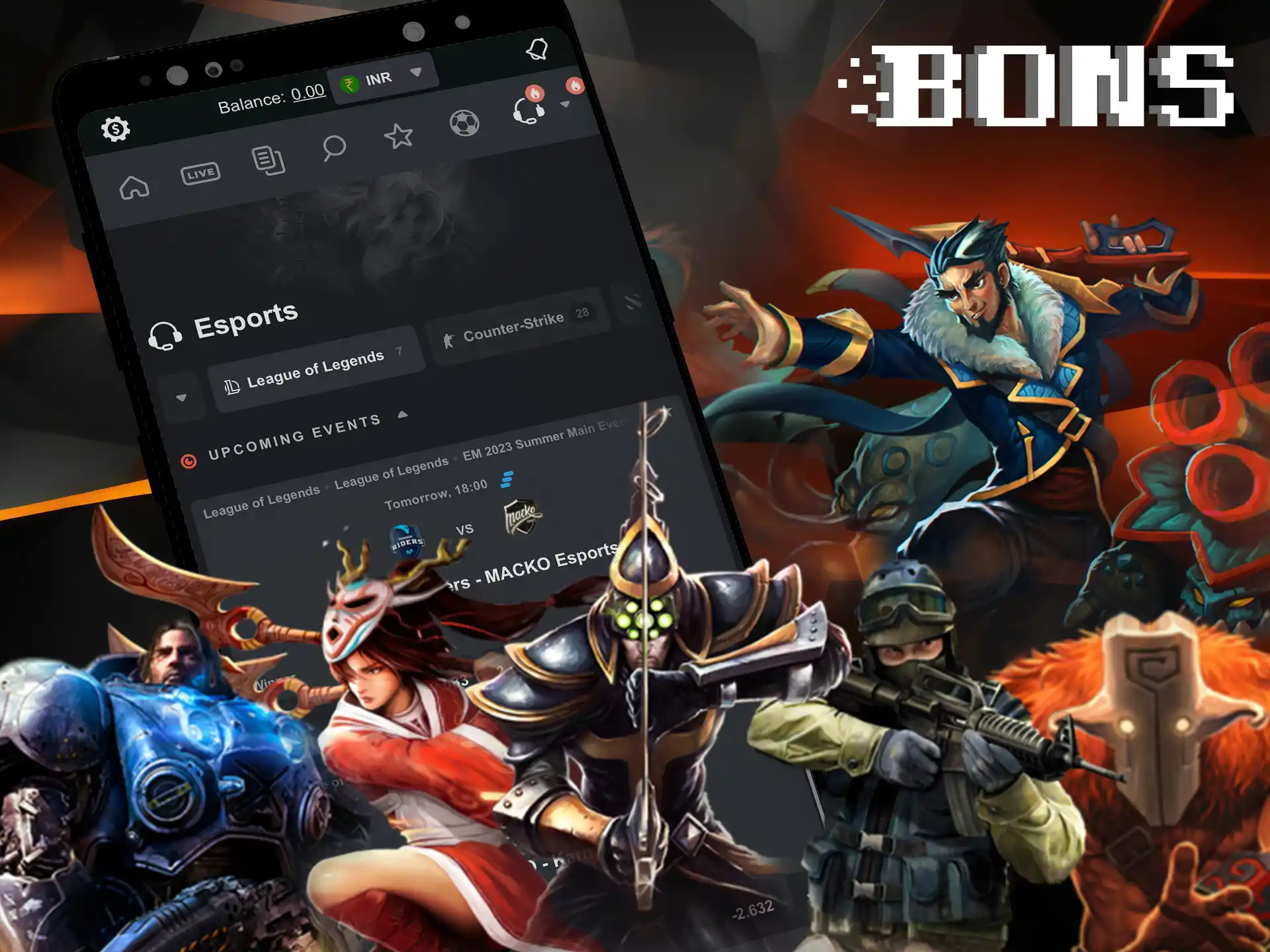 Bet on cybersports and win on the Bons mobile app.