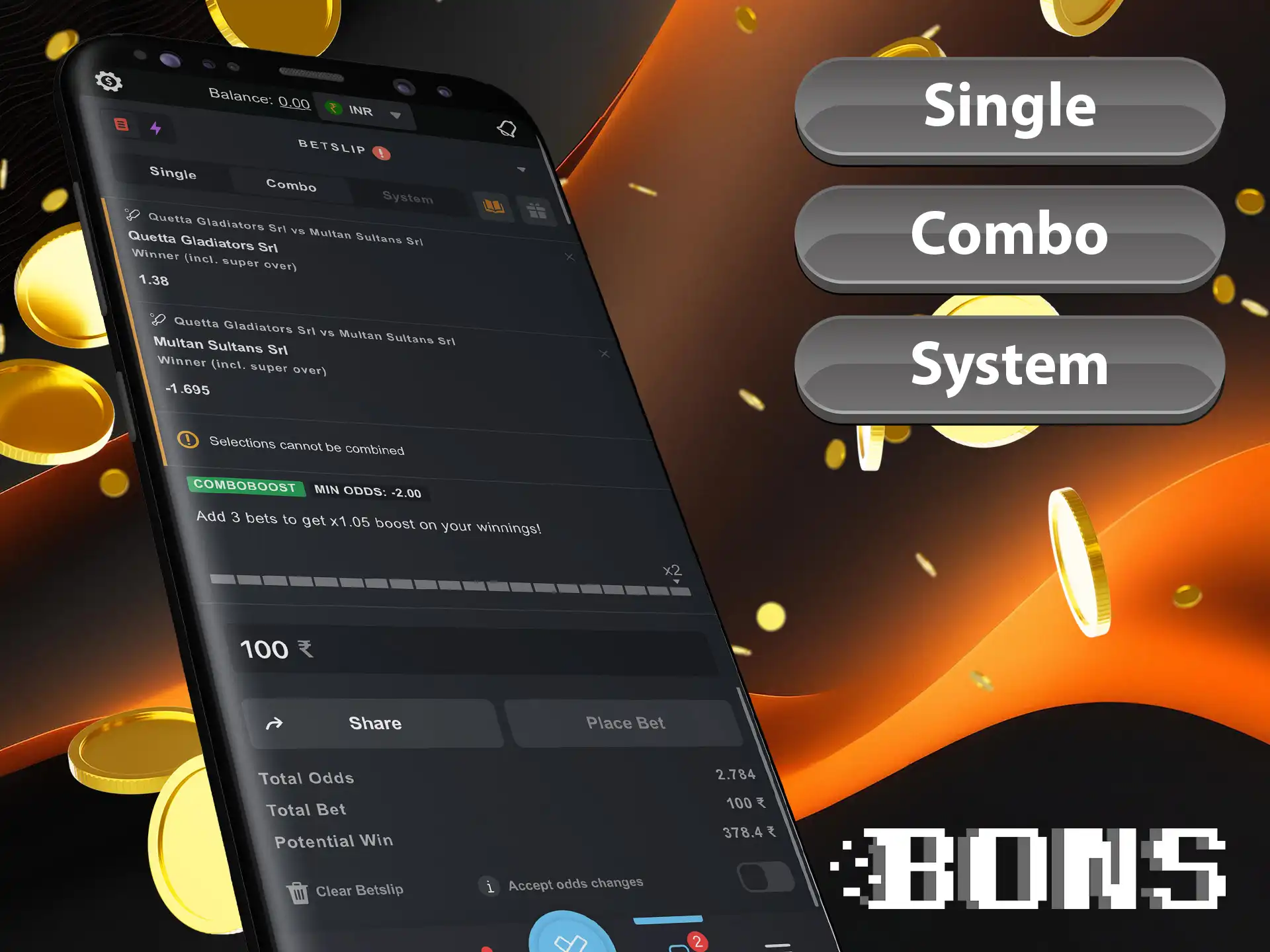 To place a bet select the type and check that all fields in the coupon are filled in correctly.