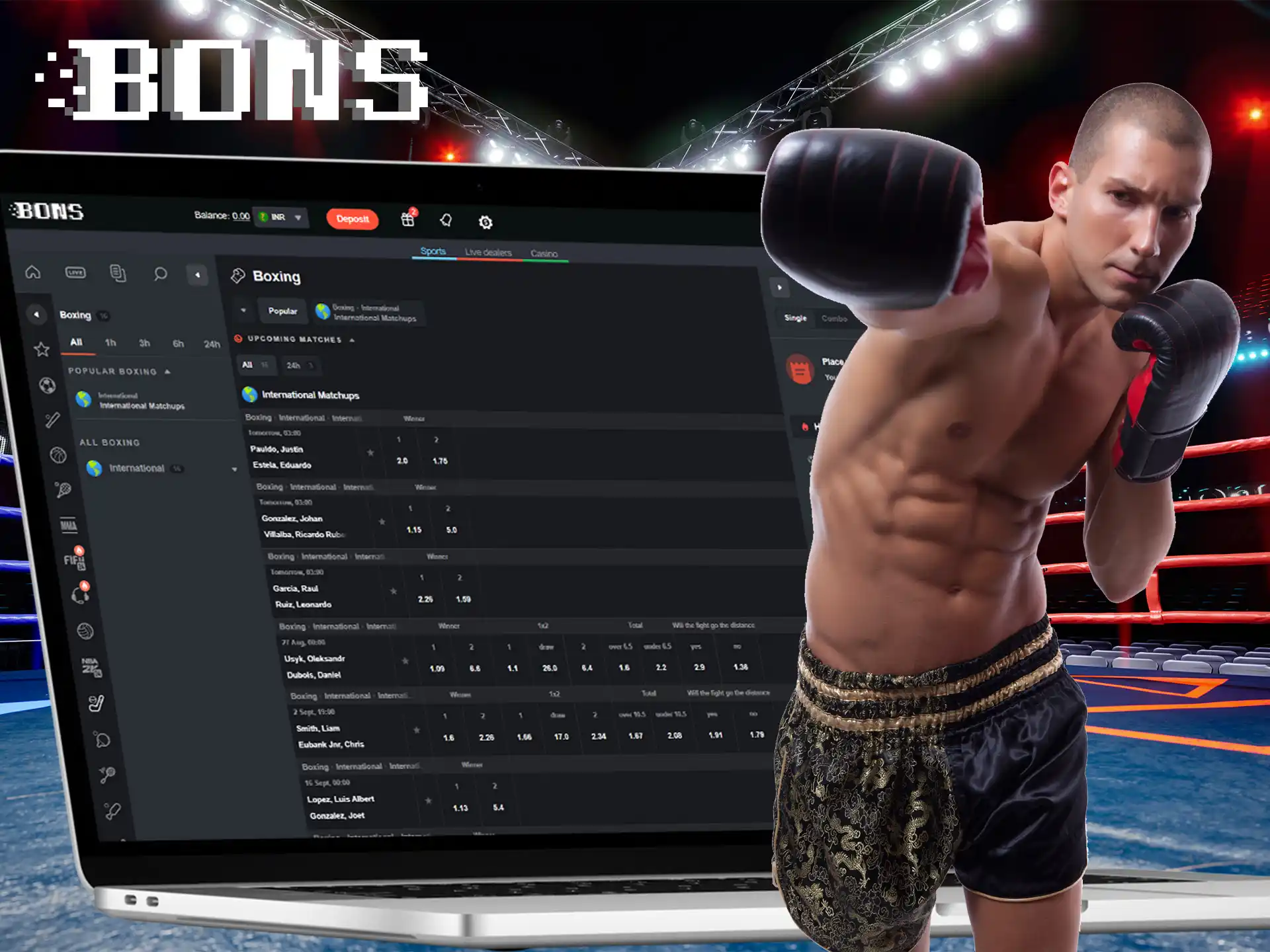 Bet directly on your computer or phone on boxing fights at BONS.