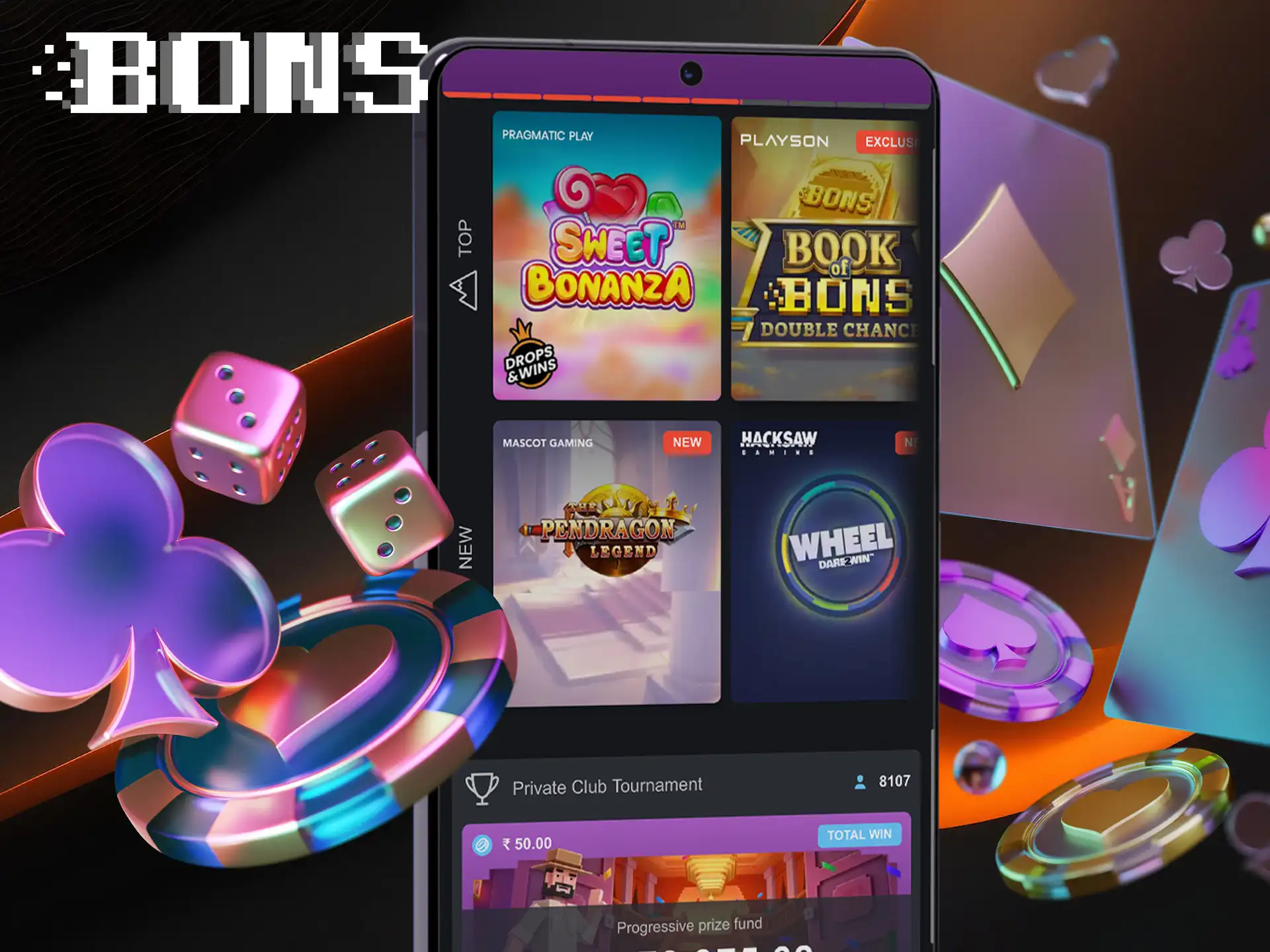 More than 1000 gambling games in the BONS moil app are waiting for you.