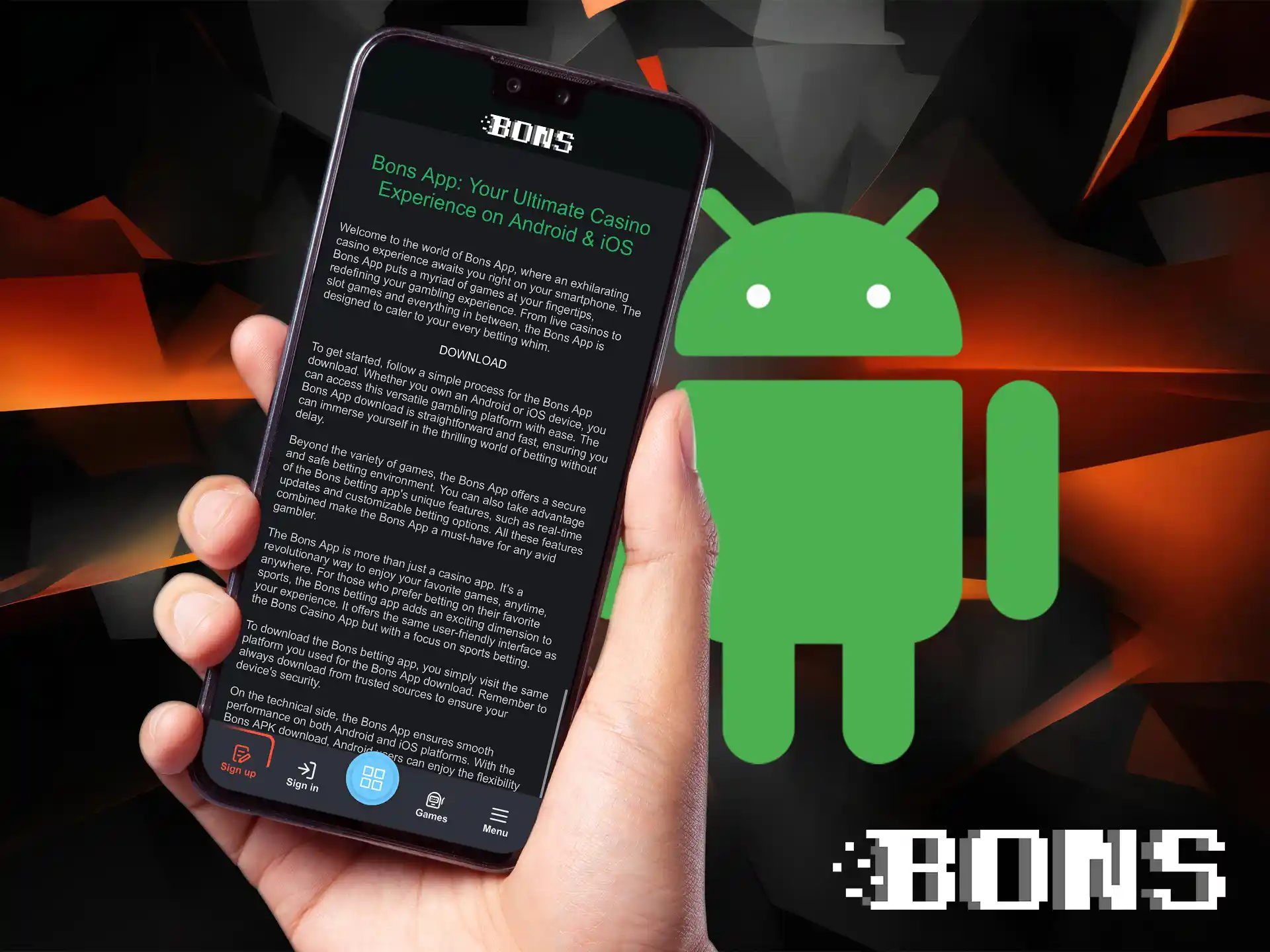 Download the BONS mobile app on Android and start betting.