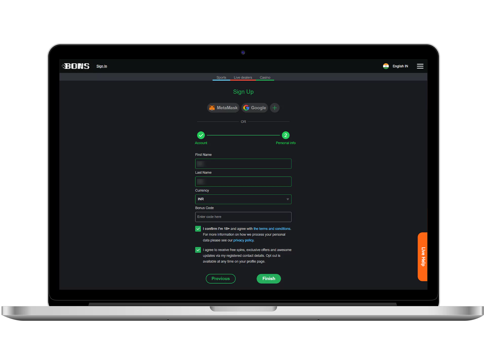 Provide your personal data in the first step of registration.