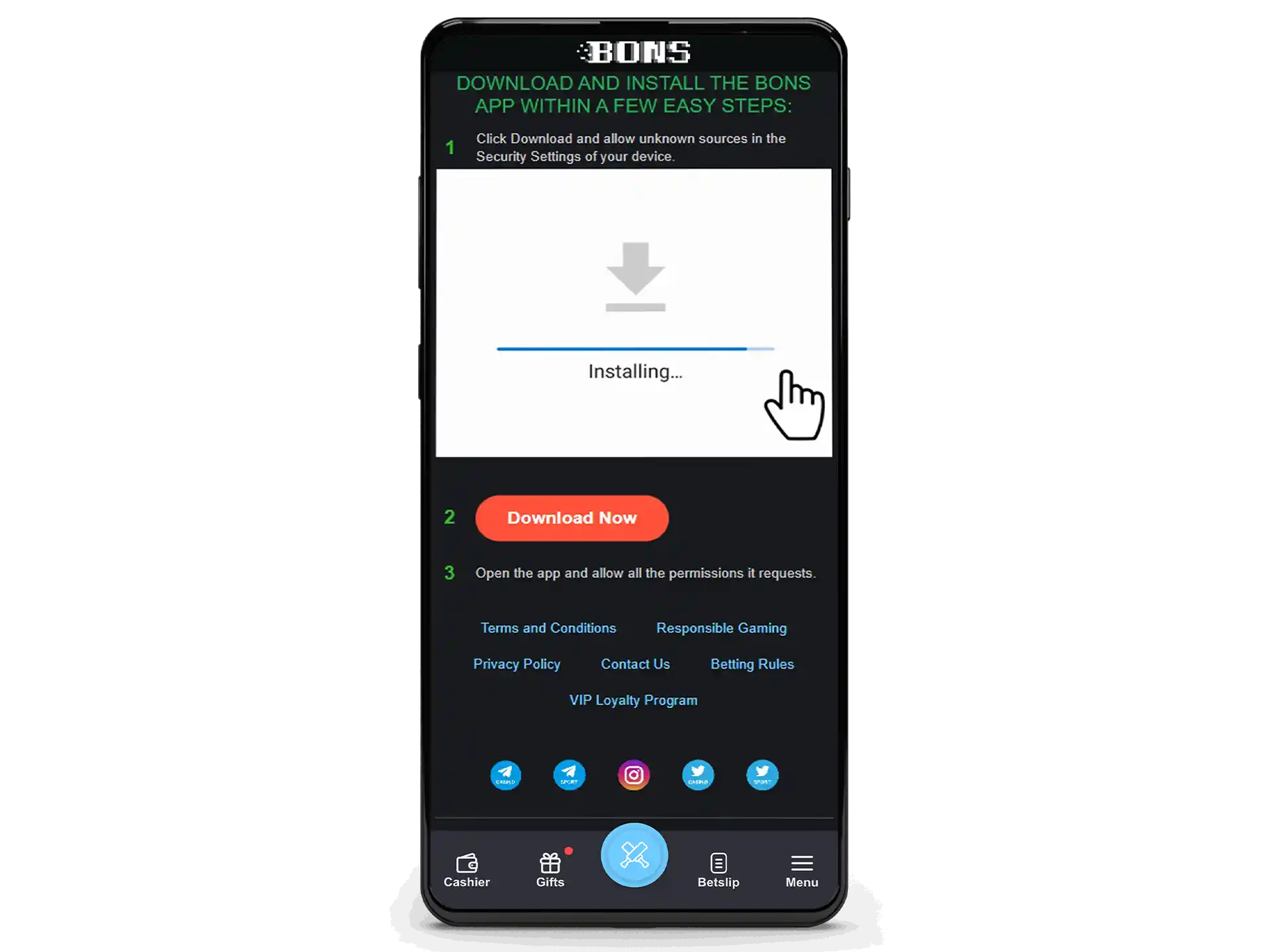 Do not open the file or turn off the device until the end of the application installation.