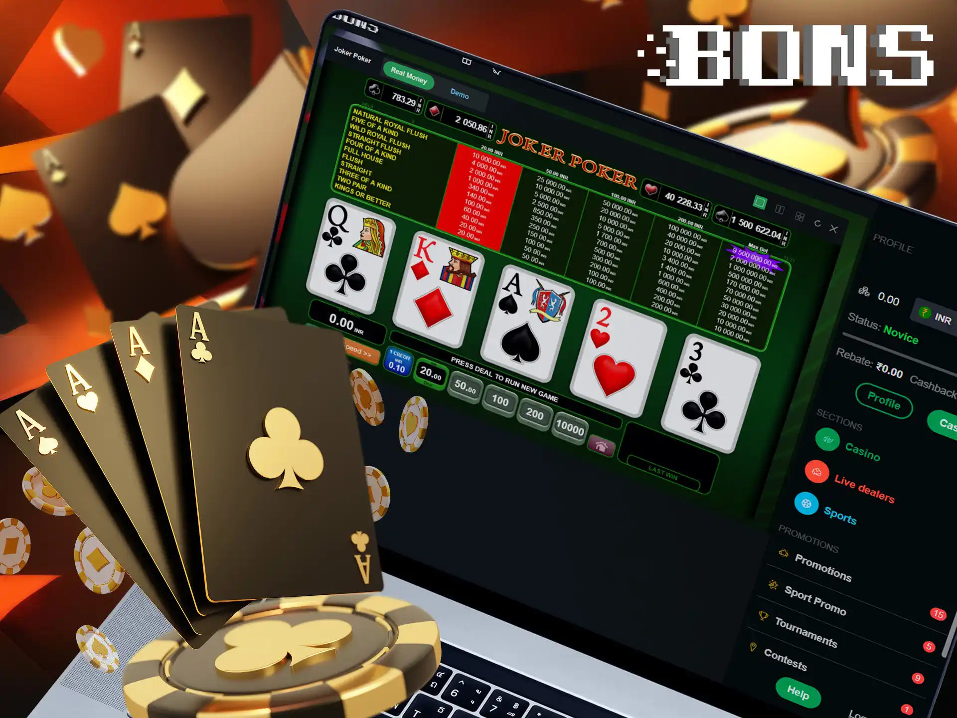 Choose a computer opponent or a live dealer from among several dozen poker tables.