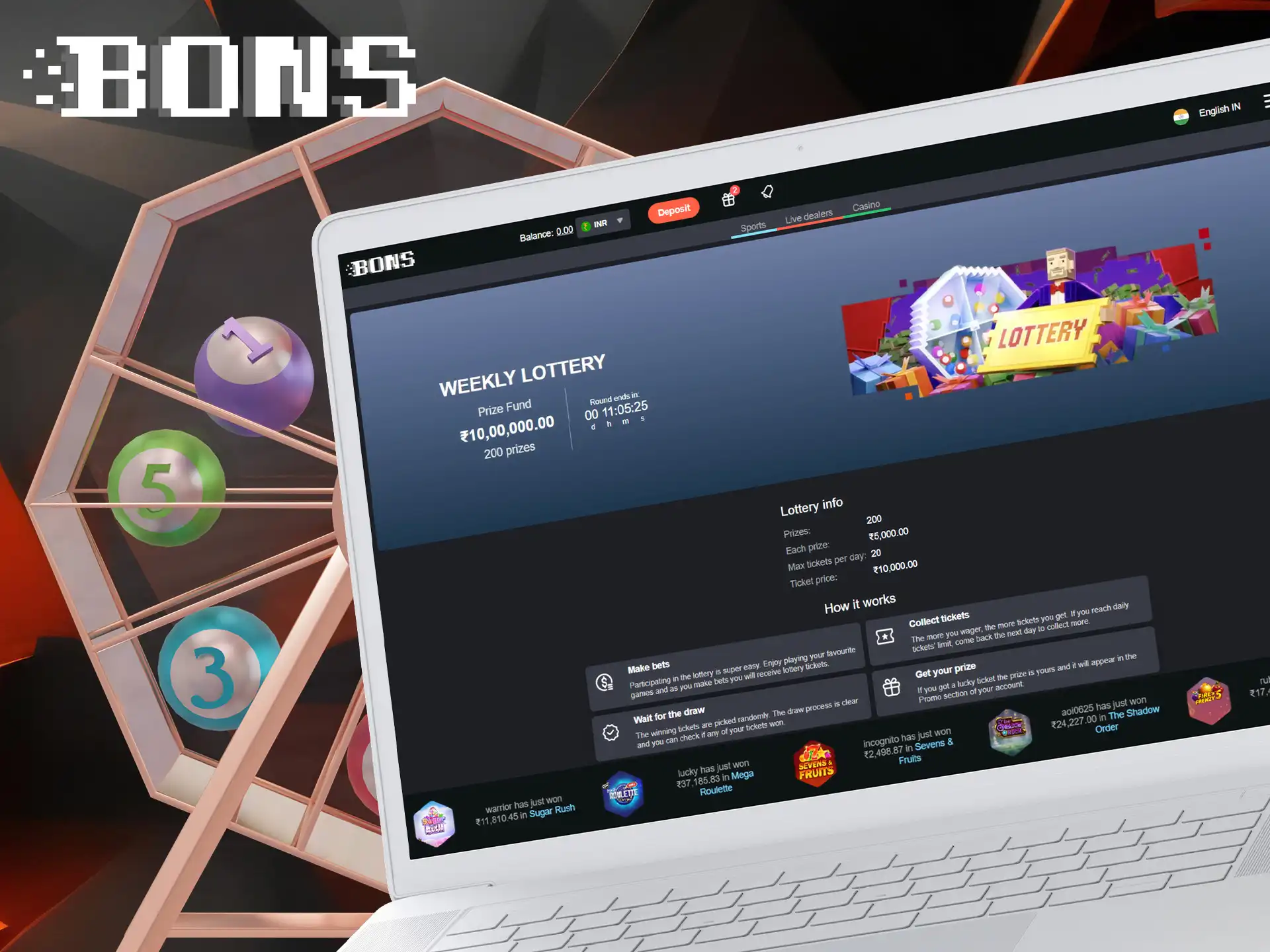 Buy a ticket with a set of numbers and watch the draw results to pick up the big winnings.