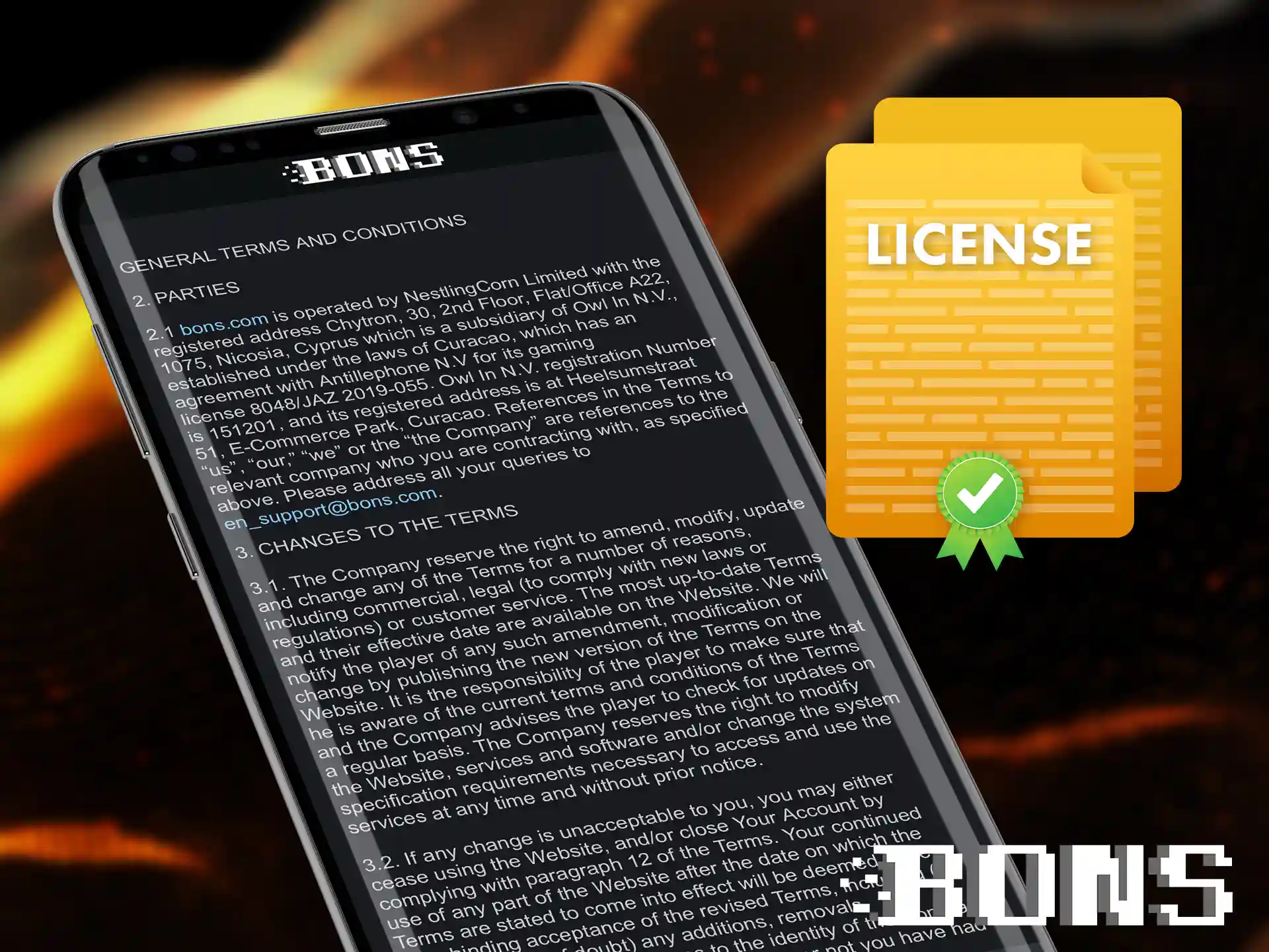 BONS has official authorization and license for sports betting and online casino.