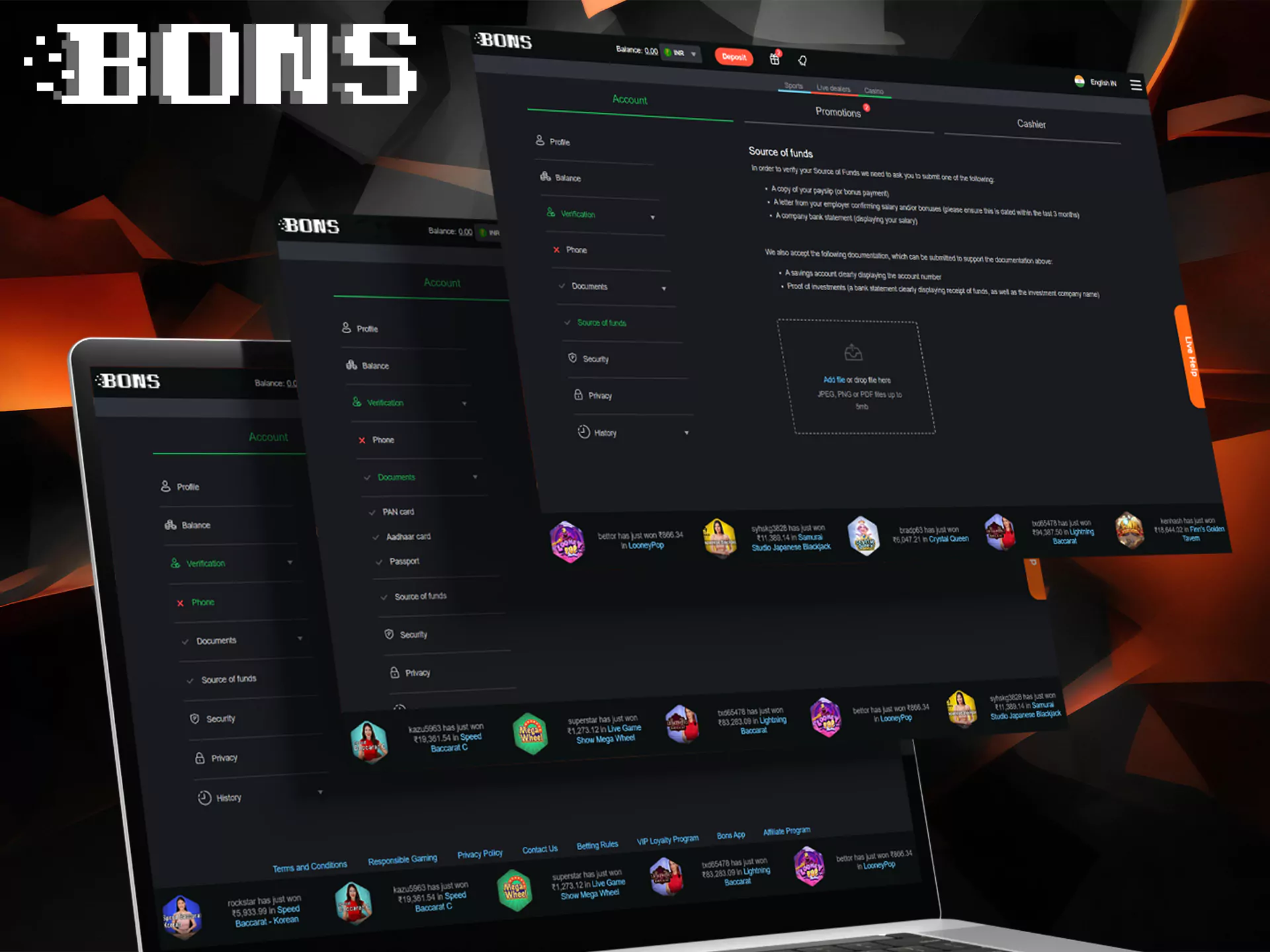 By going through the verification process at BONS you will secure your account.