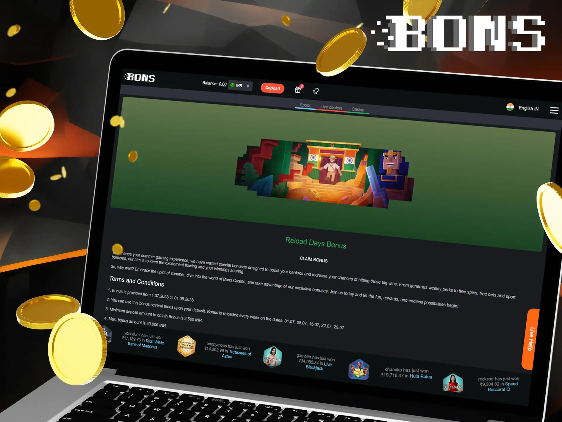 Get a bonus every Monday on your slots bets at BONS.