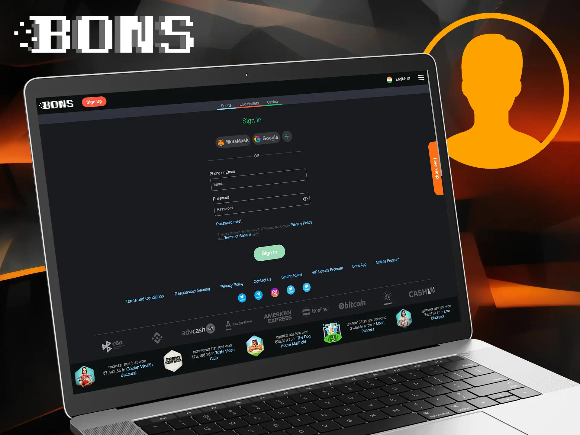 Authorize your account and play lots of exciting BONS games.