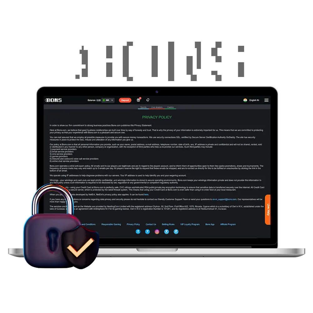 Storage of users personal data and its protection by BONS.