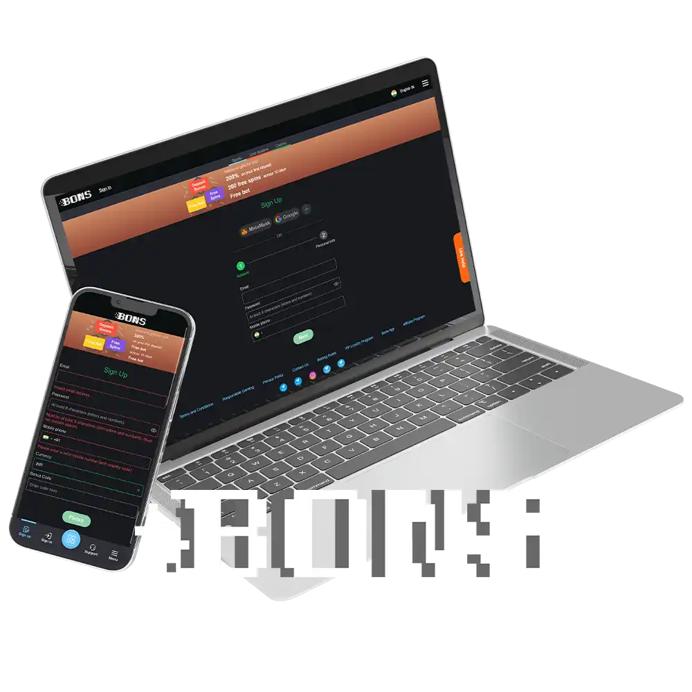 Sign up on the official website or the BONS mobile app from any device.