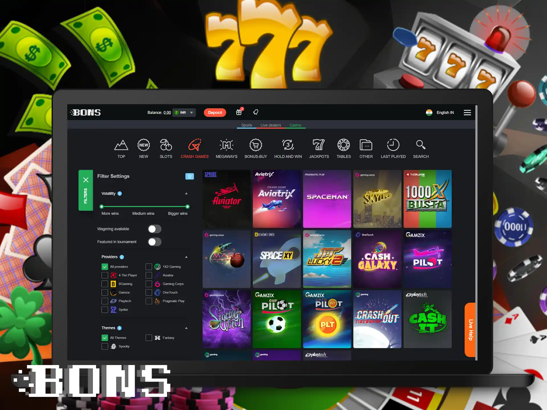 Enjoy sports betting and tons of games at BONS Casino.