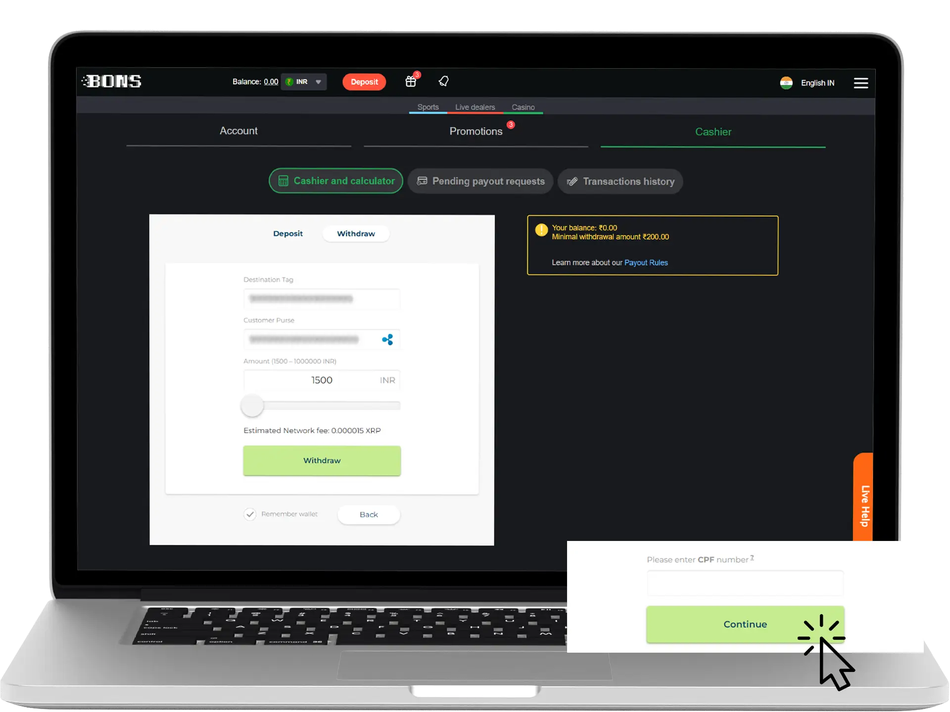 To confirm the transaction click on the button.