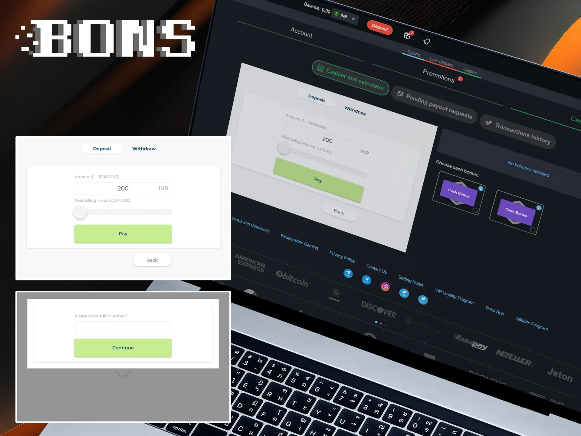 To make a deposit to BONS create an account and follow the instructions.