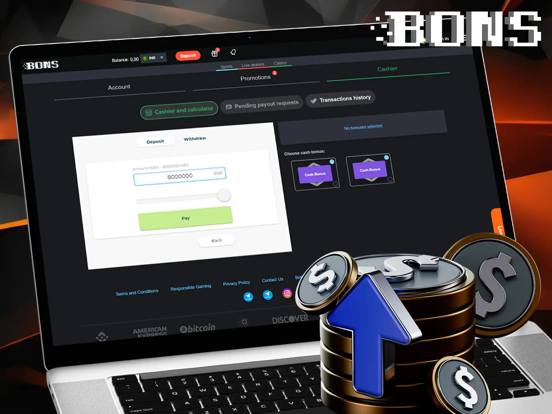 You can find out the maximum deposit limits for each payment system in the cashier section.